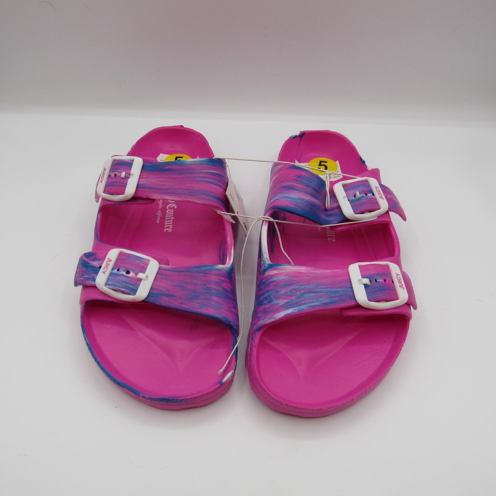 Juicy Couture Sandals Women's 5 Pink Marble Double Buckle Slide Shoes